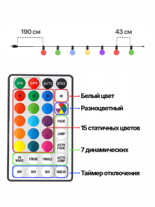 Гирлянда уличная 30 лампочек RGB 15м Огонёк OG-LDG25